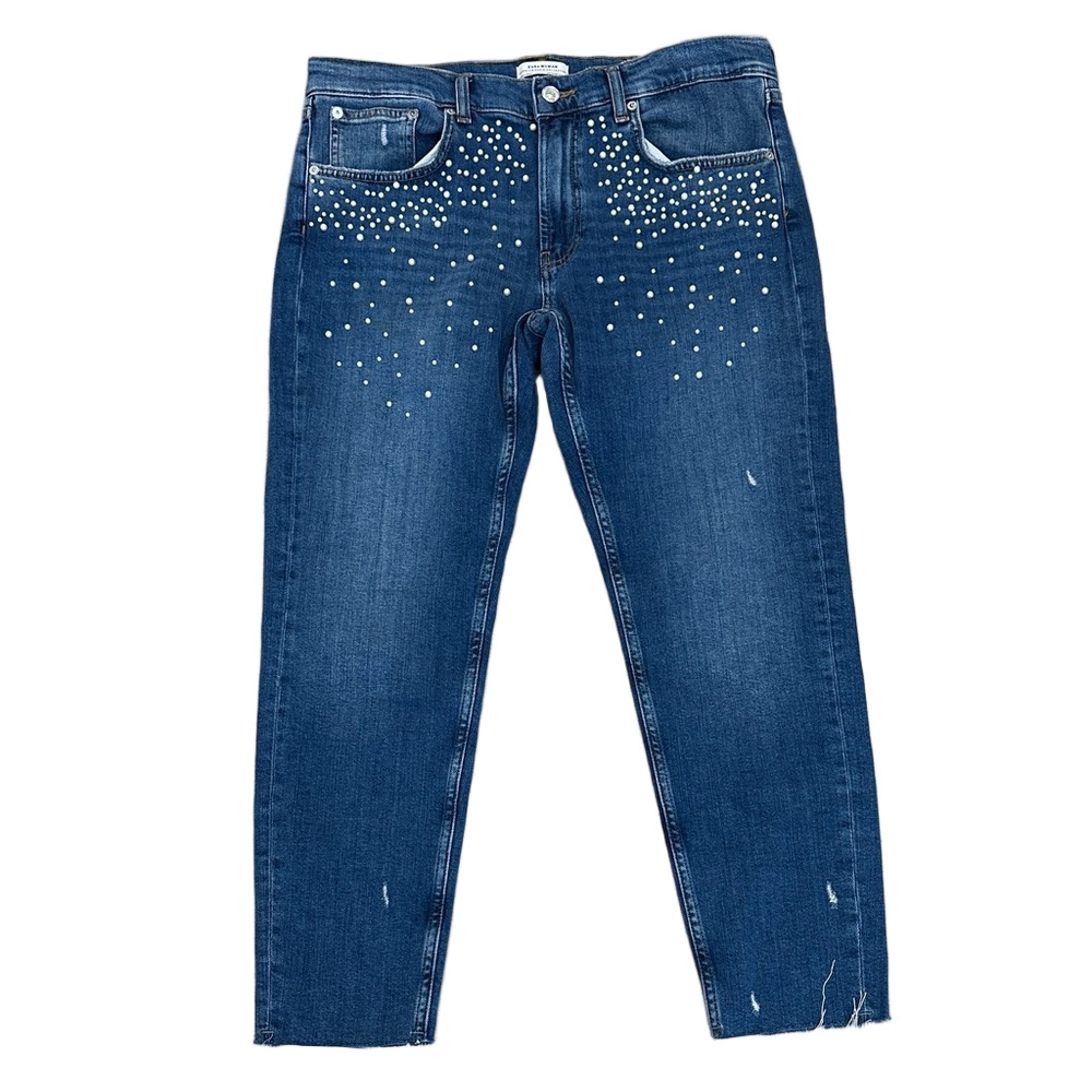 Zara Pearl Embellished Straight Leg Jeans Size 10